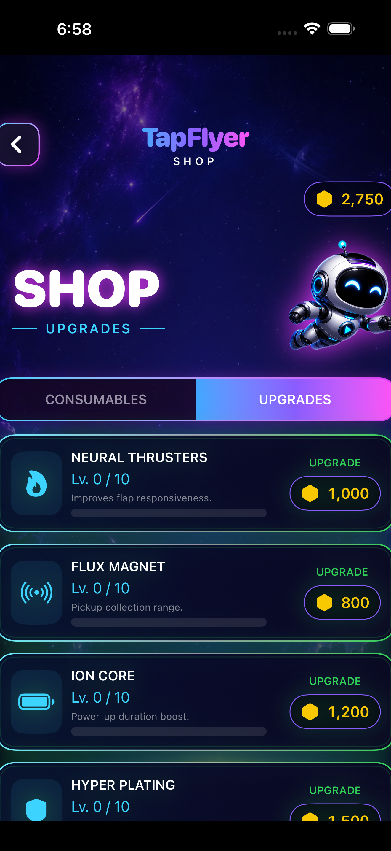 TapFlyer upgrades screenshot